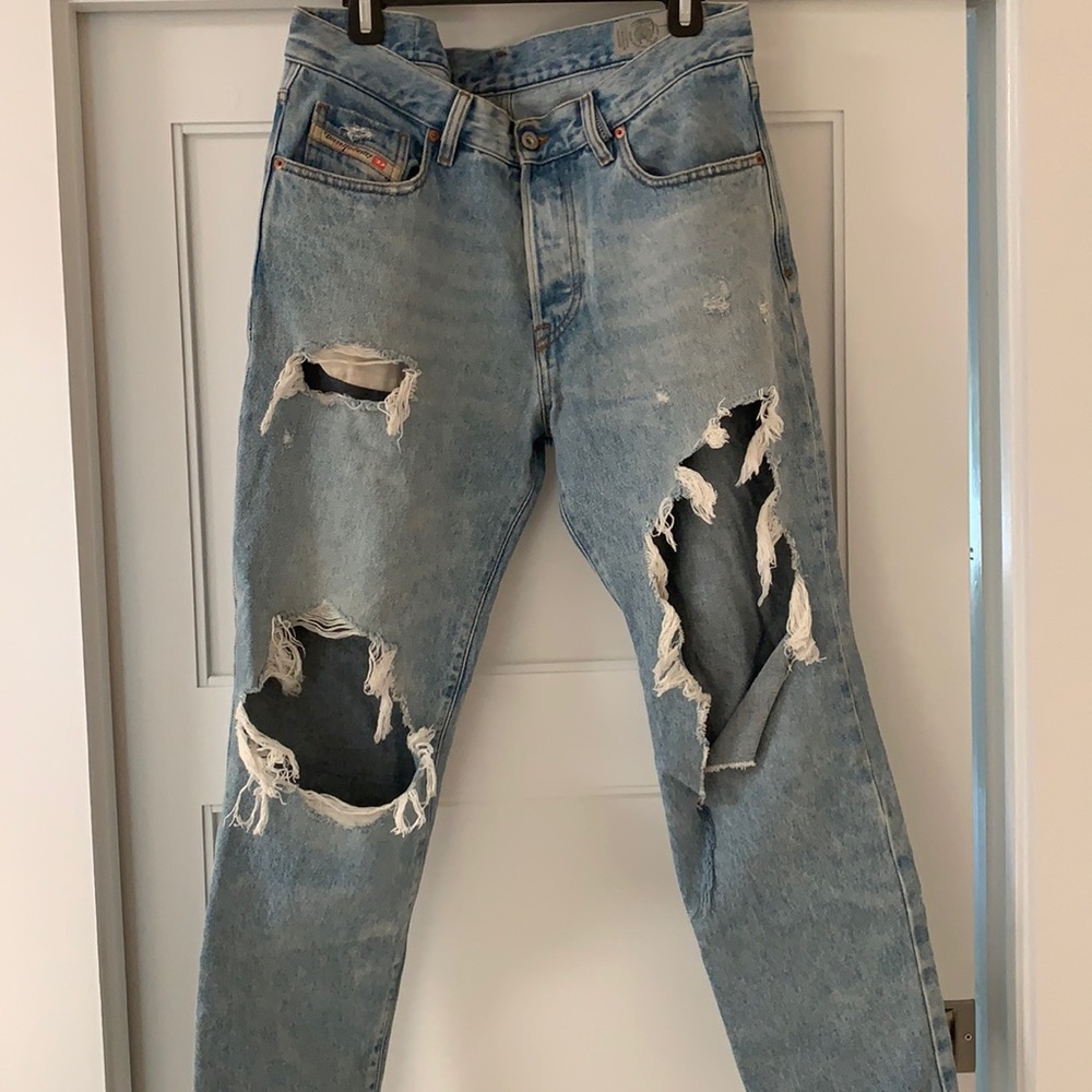 Diesel Mharky Jeans in light wash “destroyed” jeans